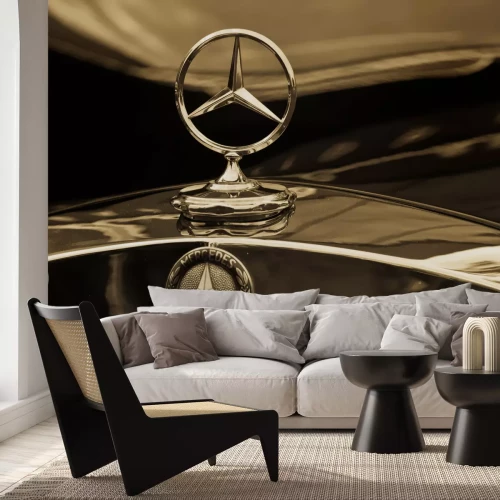 Fotobehang MOSKOU - 15 mei: Mercedes-Benz emblem logo sepia op tentoonstelling in Â «Mercedes-Benz Classic Day-2010Â», enorme oldtimer rally, Moskou, Rusland, op 15 mei 2010