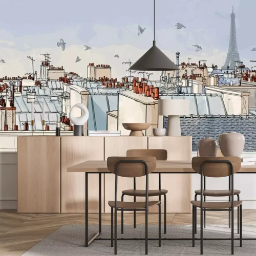 Sticker Illustratie van de daken van Parijs met de Eiffeltoren