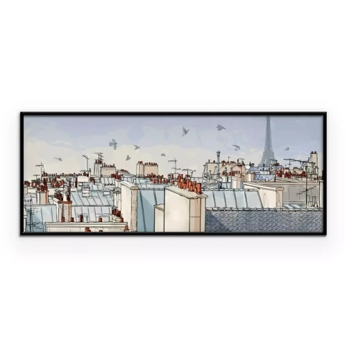 Poster Illustratie van de daken van Parijs met de Eiffeltoren