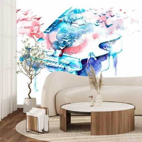 Fotobehang Aquarelpiano en abstracte noten