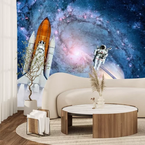 Fotobehang Astronaut met een raket in de galaxy