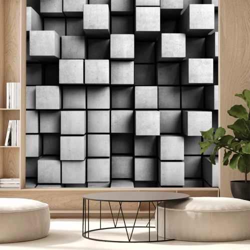 Fotobehang Betonnen kubussen in 3D