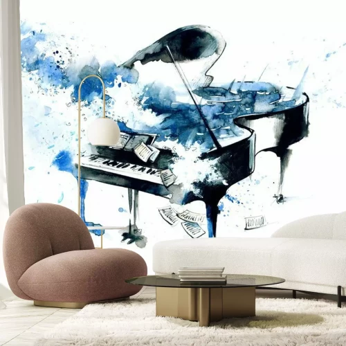 Fotobehang Blauwe piano geschilderd met waterverf