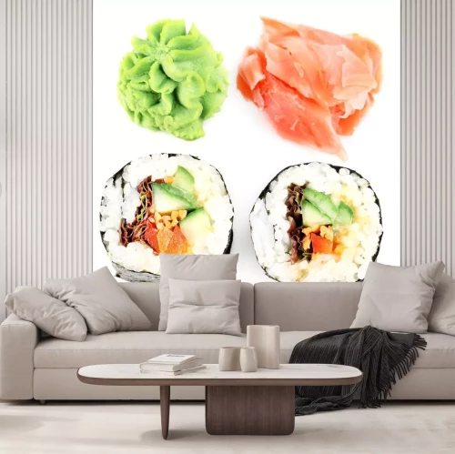 Sticker Vegetarische sushi rollen geïsoleerd op wit