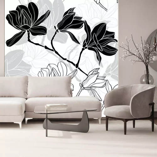 Sticker Magnolia in zwart-wit afbeelding