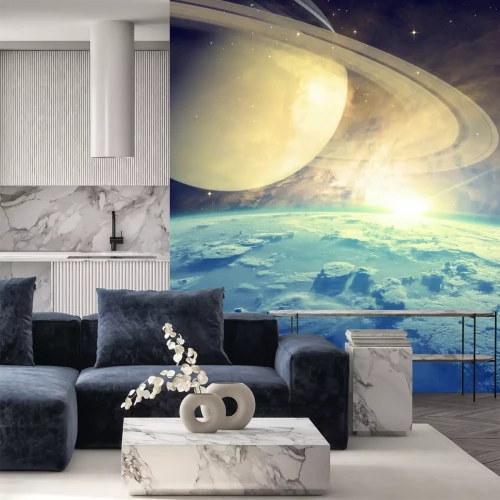 Fotobehang Een grote planeet met een ring