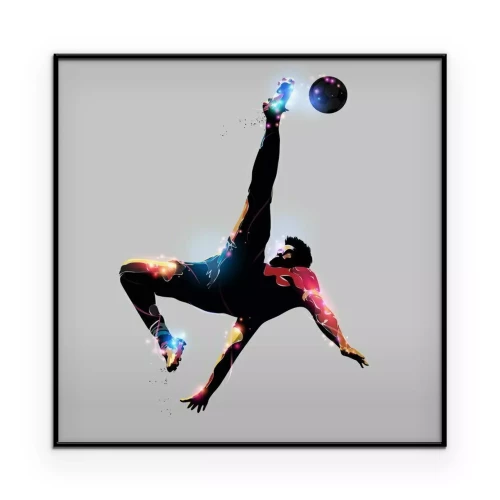 Poster Afbeelding van een voetballer op een grijze achtergrond.