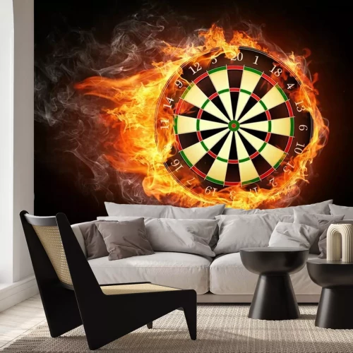 Fotobehang Dartbord in vlammen