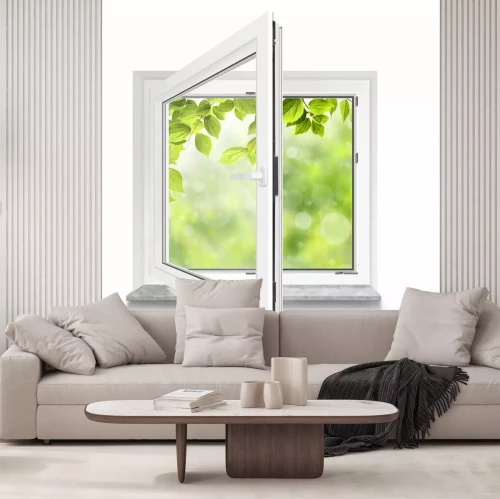 Fotobehang Uitzicht vanuit het raam op de lijst