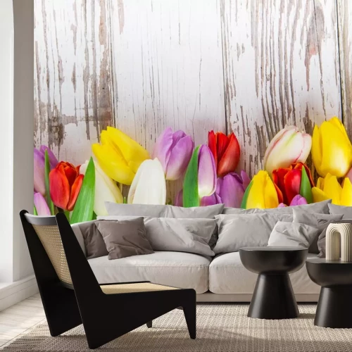 Sticker Tulpen op beschadigde planken