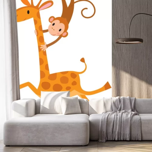 Sticker Funny giraffe met aap