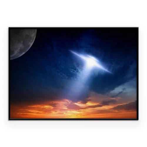 Poster Zonsondergang en een UFO in de lucht