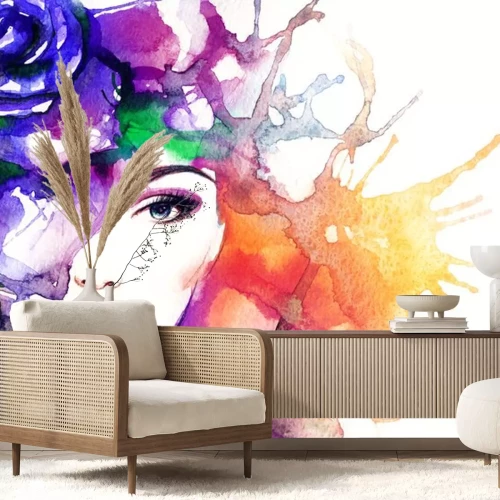Sticker vrouw portret .abstract aquarel achtergrond .fashion