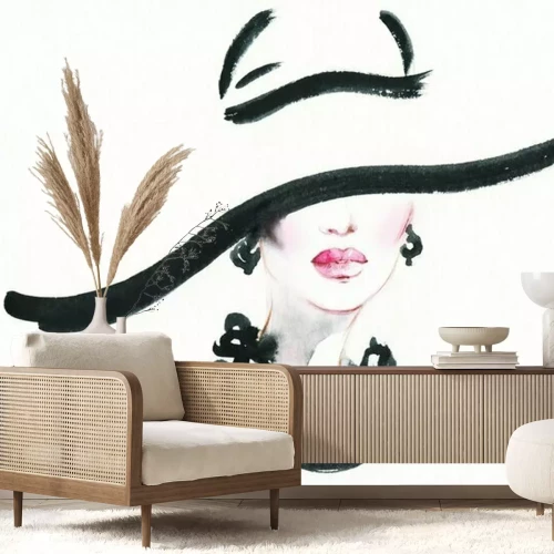 Sticker Portret vrouw met hoed