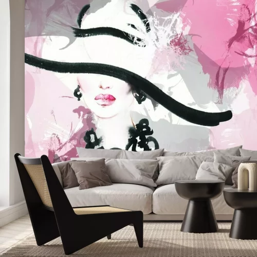 Sticker Portret vrouw met hoed