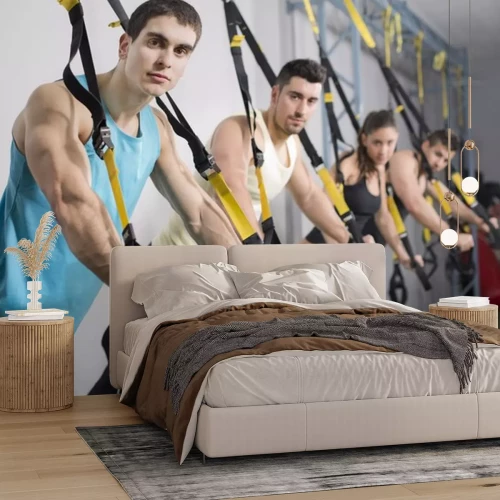 Sticker Mensen bij sportschool doen trx touw oefeningen