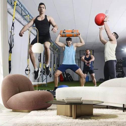 Sticker Groep mensen in actie te doen CrossFit oefeningen