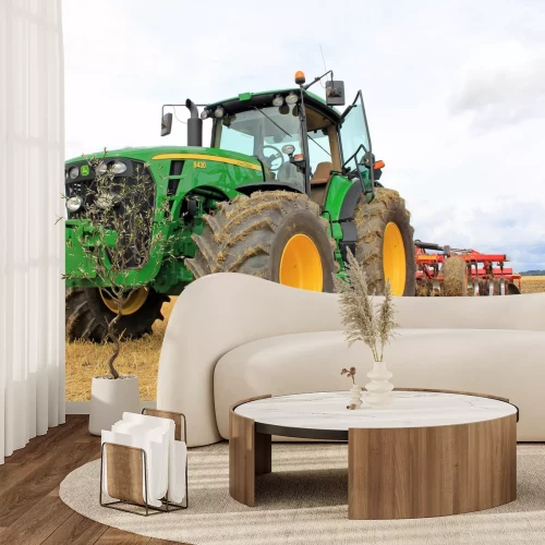 Fotobehang SALO, FINLAND - AUGUST 10  John Deere 8430 Agricultural Tractor and Vaderstad Cultivator displayed at the annual Puontin Peltopaivat Agricultural Show in Salo, Finland on August 10, 2013 