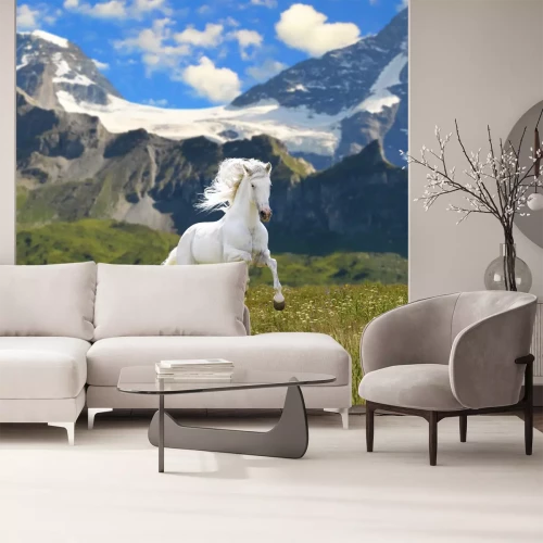 Fotobehang Mustang op een bergachtergrond