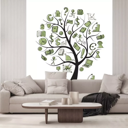 Sticker Art boom concept met zakelijke iconen voor uw ontwerp