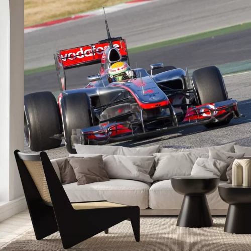 Fotobehang Formule 1 rood-blauwe raceauto