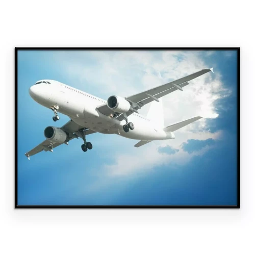 Poster Een vliegtuig in de blauwe lucht