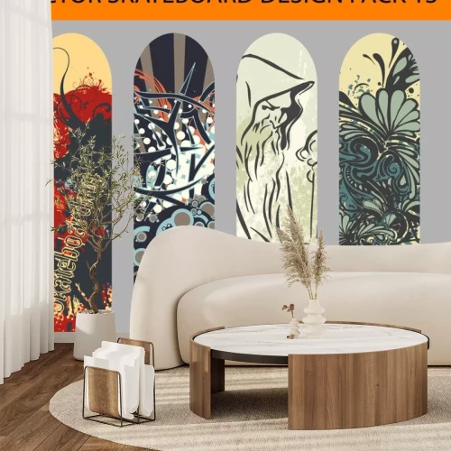 Sticker Vector set van 4 skateboard ontwerpen