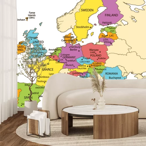 Sticker Europe union map with countries and cities
