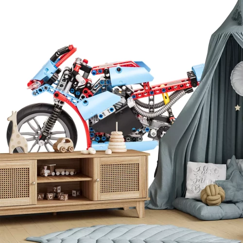 Sticker Een blauwe motorfiets gemaakt van LEGO Technic stenen