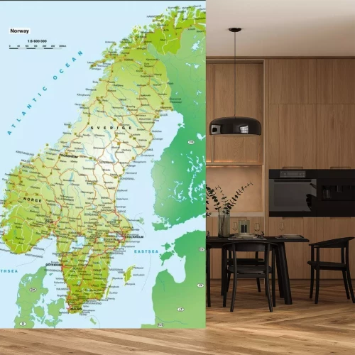 Fotobehang Gedetailleerde kaart van Noorwegen