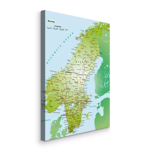 Canvas Gedetailleerde kaart van Noorwegen