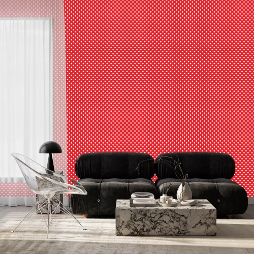 Behang Rood patroon met witte stippen