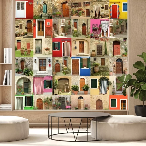 Fotobehang Abstracte huis gemaakt van vele deuren