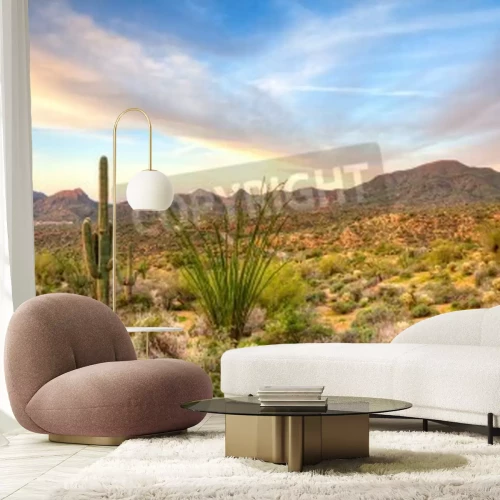 Fotobehang Groene planten in de woestijn