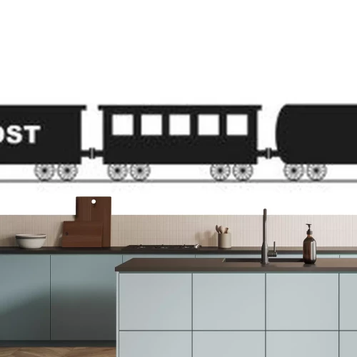 Sticker black silhouette of a locomotive with six different wagons