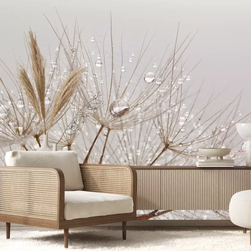 Fotobehang Paardenbloem zaden in retro stijl