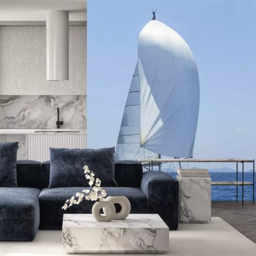 Fotobehang Zeilboot witte zeilen in de wind