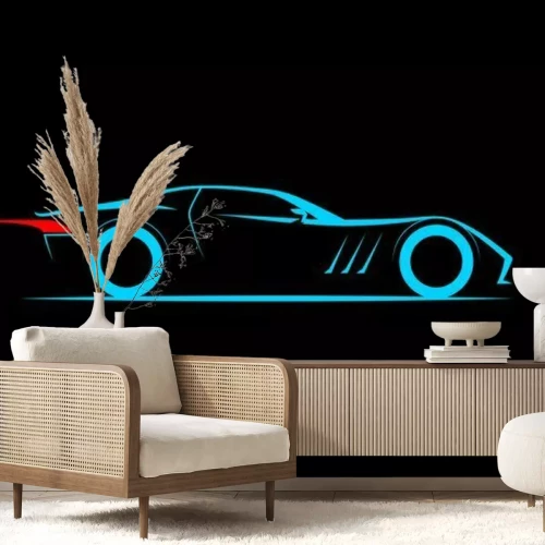 Fotobehang Sportwagen op een zwarte achtergrond