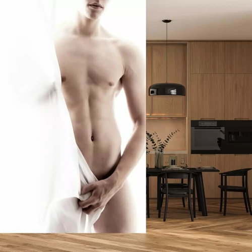 Fotobehang Mannelijk naakt op witte achtergrond