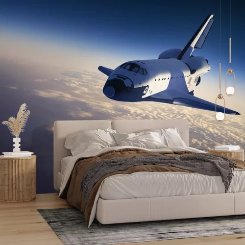 Fotobehang Ruimteschip op een achtergrond van wolken