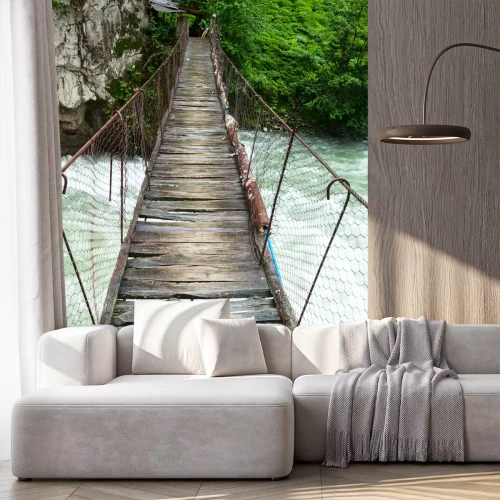 Fotobehang Brug over een ruwe beek