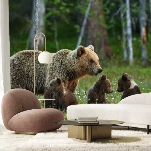 Fotobehang Moeder beer met welpen