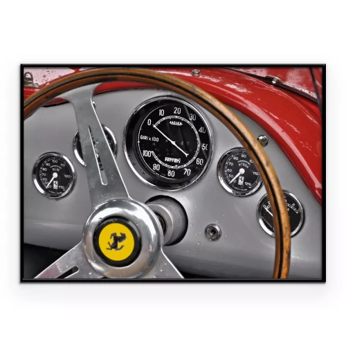 Poster Stuurwiel en dashboard in een retro rode Ferrari