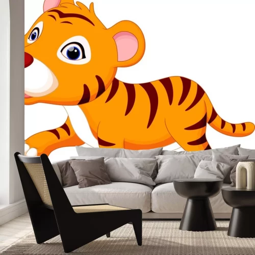 Sticker Tijger met blauwe ogen kinderachtige afbeelding