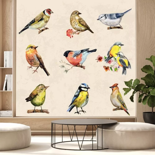 Sticker Kleine vogels op een bruine achtergrond