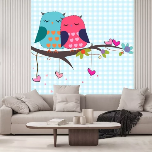 Sticker Vogels op de achtergrond van een blauw raster