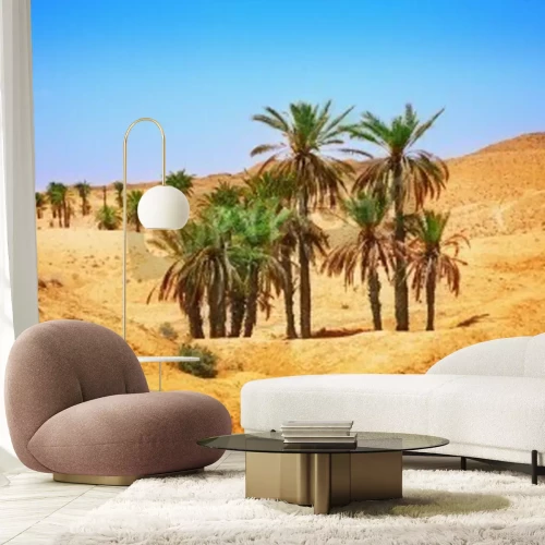 Fotobehang Groene palmbomen in de woestijn
