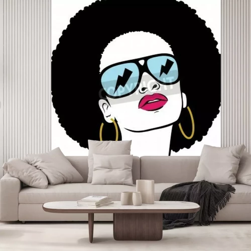 Fotobehang Vrouw met afro in pop art stijl