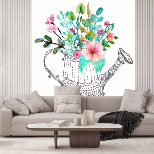 Sticker Watercolor flowers and doodle watering can