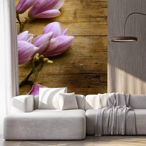 Sticker Magnolia's op oud hout